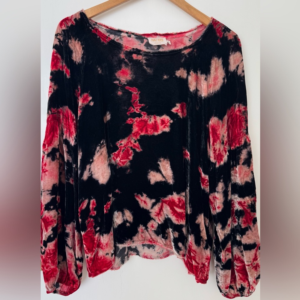 Nation LTD. Marielle Tie Dye Velvet Drop Sleeve Undone Top in Rosebud Size Large